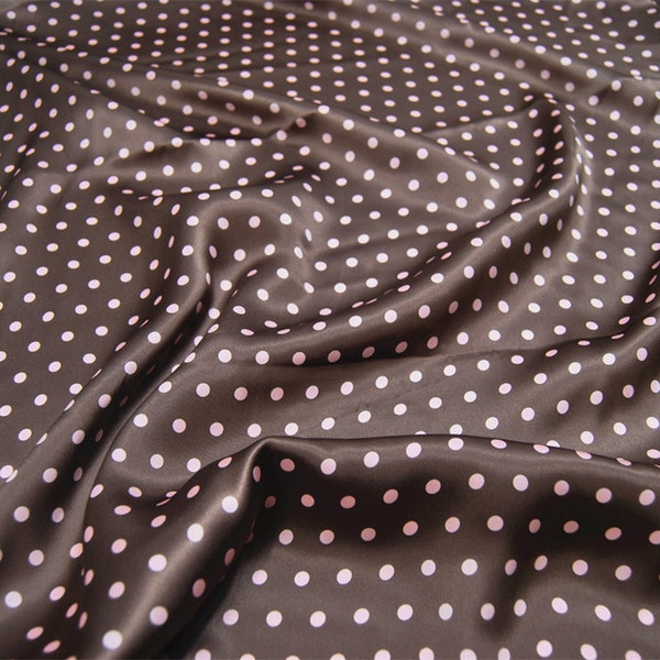 Pink Polka Dots Print Charmeuse Fabric Brown Real Silk Crepe Satin Fabrics for Fashion Width 54 inch