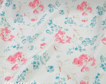 Watercolor Floral Print 100% Pure Silk Crepe de Chine Fabric for Dress Width 53 inch