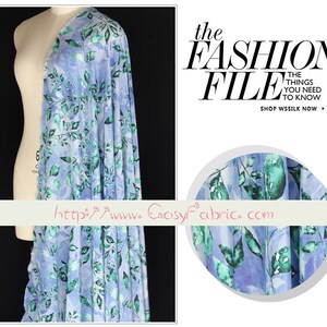 Leaves Leaf Print Blue 100% Silk Crepe de Chine Fabric for Dress Width 53 inch image 4