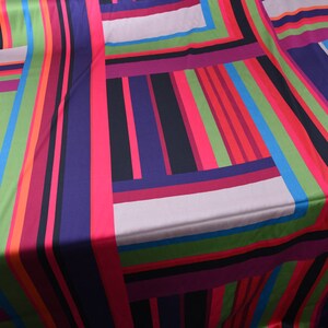 Multi Striped Geometric Print Stretch Silk Satin Fabric for Summer Dress Width 55 inch