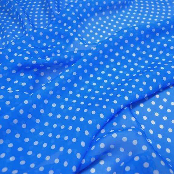 Weiß Punkte Dot Drucken Blau Reine Seide Stoff Mode Chiffon Stoffe
