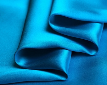 Tissu Crepe Satin en 100% Soie Joyau bleu Tissus Charmeuse au Mètre