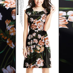 Floral Print Black 100% Pure Silk Crepe de Chine Fashion Fabric Width 44 inch