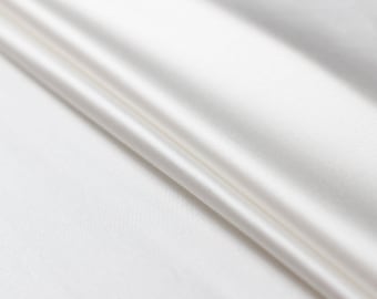 White Solid Silk Cotton Blend Satin Fabric By The Yard or Metre  Width 45 inch 17 Momme