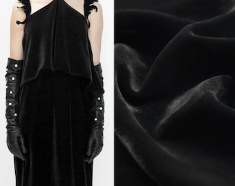 Black Silk Cotton Velvet Fabric for Fashion Apparel Width 44 inch