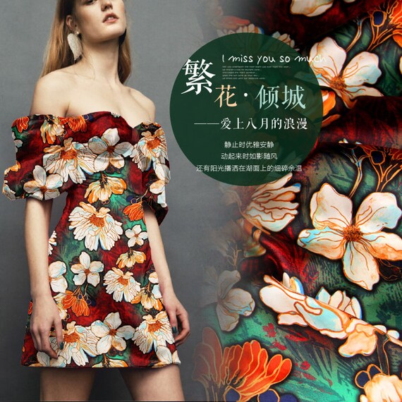 Blumen Blätter Druck Stretch Seide Satin Stoffe Stoff für Kleidung 108 cm Breite