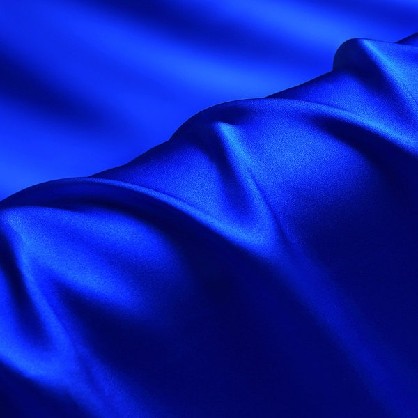 Tissu Crepe Satin en 100% Soie Bleu royal au Mètre