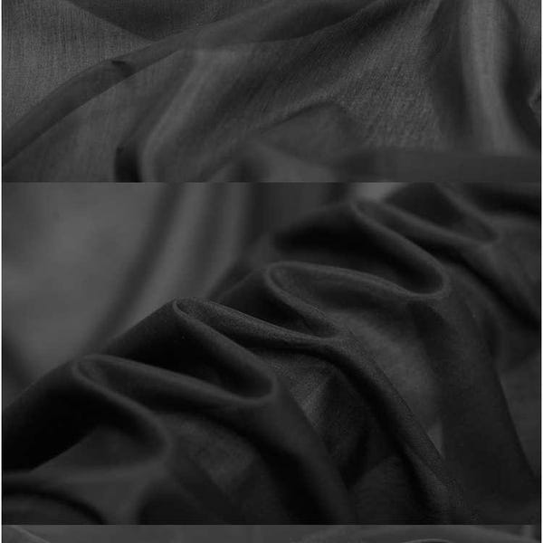 Solid Black Silk Cotton Blend Fabric By The Yard or Metre Width 53 inch