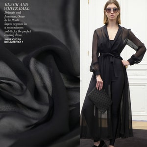 Tecido Crepe Georgette de seda pura preta sólida 100% largura 43 polegadas 12 Momme