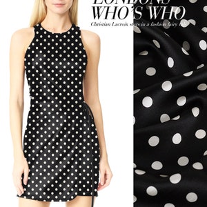 Polka Dot White Dots Print Black Stretch Silk Satin Fabric Width 42 inch