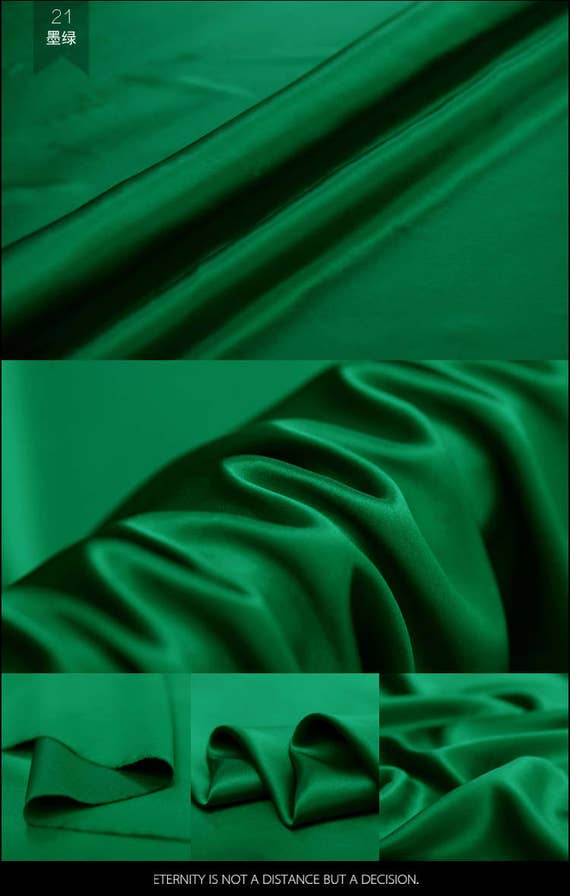Solid Dark Green 100% Pure Silk Charmeuse Fabric By The Yard or Metre Width 44 inch 16 Momme