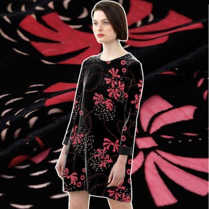 Black Silk etched-out Velvet Apparel Fabric with Modern Floral Pattern Width 44 inch