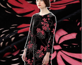 Black Silk etched-out Velvet Apparel Fabric with Modern Floral Pattern Width 44 inch