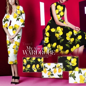 Lemon Fruit Print Stretch Silk Satin Fashion Apparel Fabric Width 46 inch