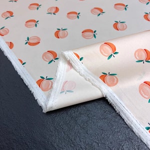 Tissu Sergé De de Soie Stretch Motifs Pêches Fruits Tissus Serge De Soie Imprimé Fruit Pêche image 4