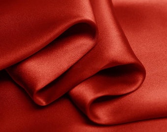 Tissu Crepe Satin de Soie Rouille rouge pour Vetement au Mètre