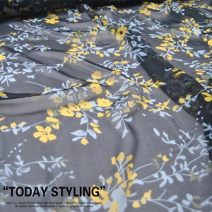 Small Floral Print Black 100% Silk Fabric Crepe Georgette Fabrics for Sewing Width 55 inch