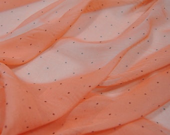 Black Tiny Polka Dot Print Red Orange Real Silk Fabric 100% Pure Silk Crepe Georgette Fabrics Cloth for Sewing Width 53 inch