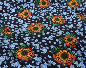 Abstract Floral Print 100% Pure Silk Black Crepe de Chine Fabric for Fashion Width 55 inch