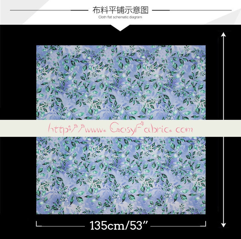 Leaves Leaf Print Blue 100% Silk Crepe de Chine Fabric for Dress Width 53 inch image 7