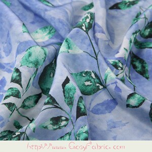 Leaves Leaf Print Blue 100% Silk Crepe de Chine Fabric for Dress Width 53 inch image 5