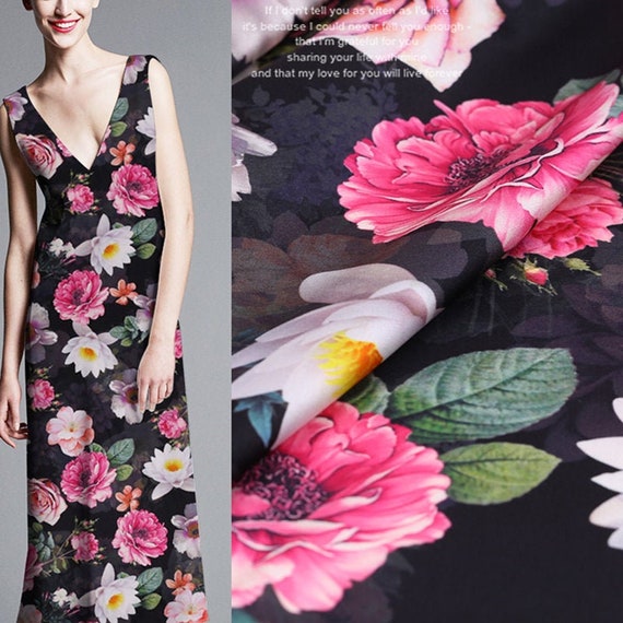 Blumen Blätter Druck Stretch Seide Satin Stoffe Stoff für Kleidung 108 cm Breite