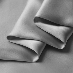 Silver Gray Charmeuse Fabric Pure Silk Solid Fabrics for Fashion Width 44 inch 16 Momme