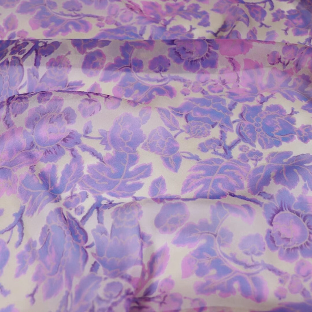 Exotic Floral Print 100 Pure Real Silk Fabric Crepe Etsy