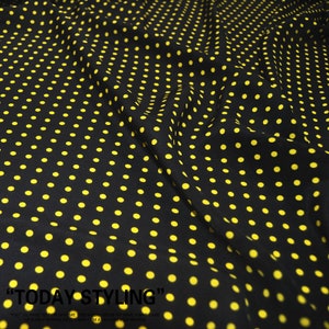 Yellow Polka Dot Print 100% Silk Crepe de Chine Fabric Black Fabrics for Fashion Dress Width 44 inch