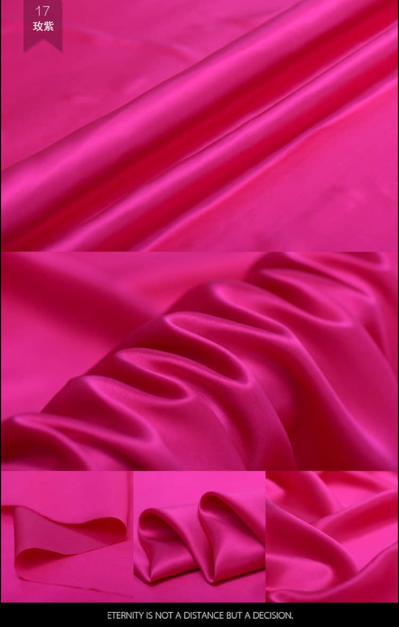 Solid Fuchsia-color Silk Charmeuse Fabric By The Yard or Metre Width 44 inch 16 Momme image 1