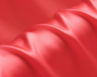 Tissu Crepe Satin de Soie Pastèque Rouge pour Vetement au Mètre