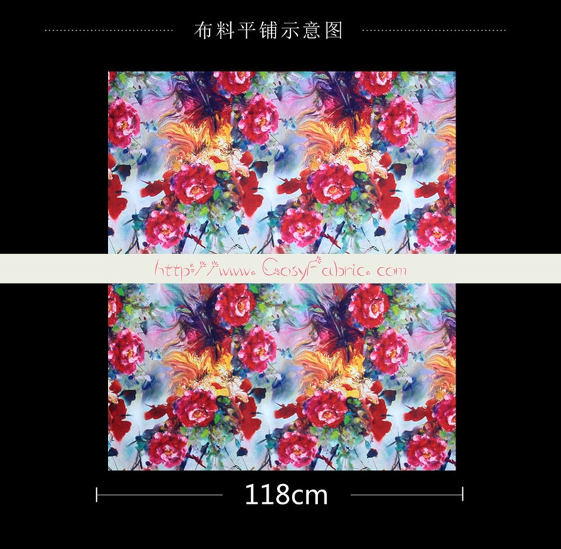 Watercolor Floral Print Stretch Silk Satin Apparel Fabric Width 46 inch