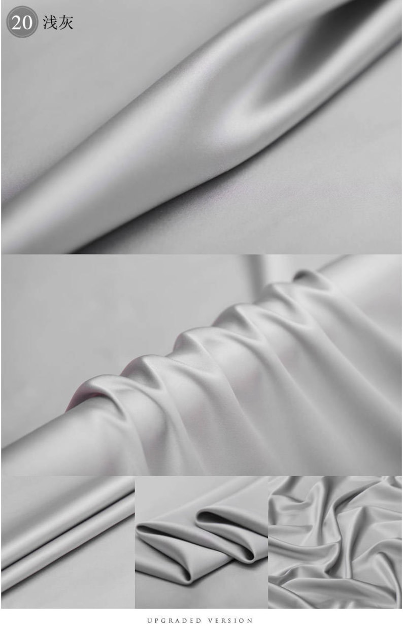 Solid Light Gray Stretch Silk Satin Fabric By The Yard or Metre Width 55 inch 16 Momme