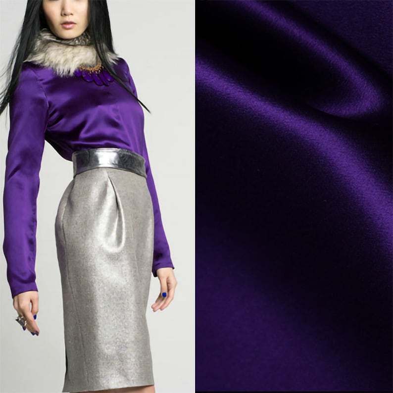 Solid Violet Prue Silk Satin Charmeuse Fabric By The Yard or Metre Width 44 inch 30 Momme