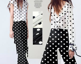 Polka Dot Print 100% Pure Silk Crepe de Chine Fabric Width 44 inch