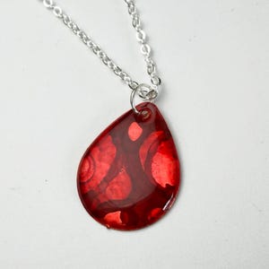 Ruby Flow Teardrop Pendant Necklace – Deep Red Fluid Art on Copper