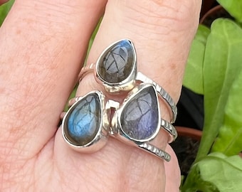 Labradorite Stacker Ring, Sterling Silver, choose your size