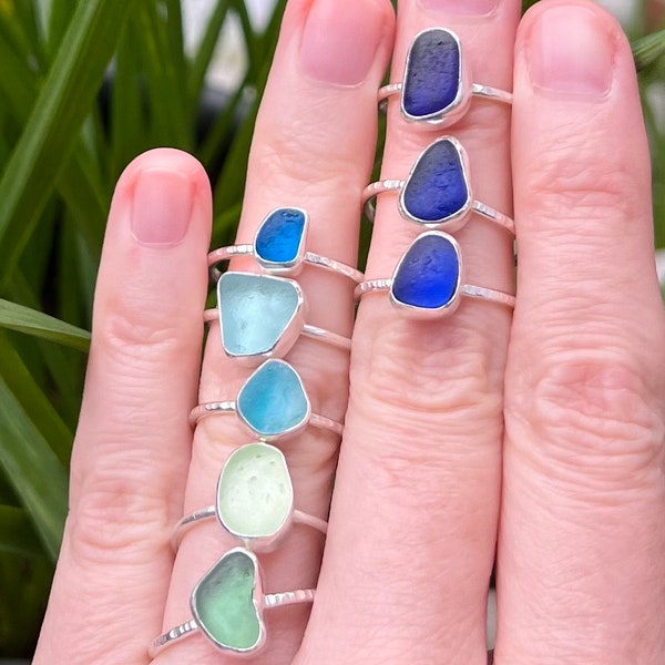 Sea Glass Stacker Ring, Sterling Silver, choose your size