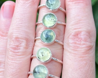 Prehnite Stacker Ring, Sterling Silver, choose your size