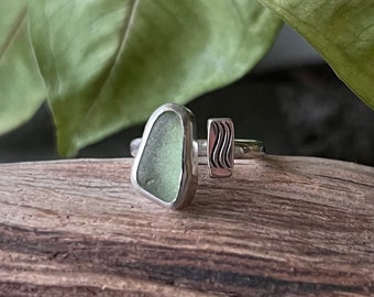 Sea Glass Adjustable Ring, Sterling Silver, Sea Glass Jewellery