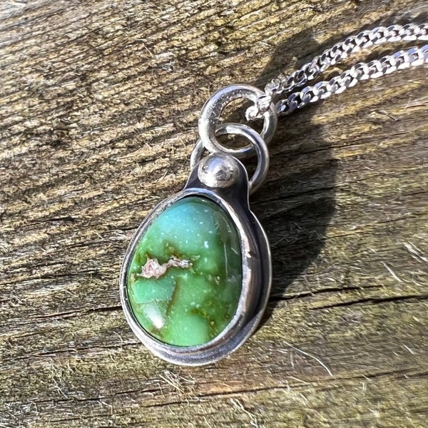 Sonoran Lime Turquoise Sterling Silver Pendant Necklace