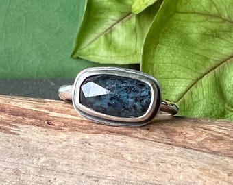 Indigo Moss Kyanite Ring, Sterling Silver, UK size P US size 8