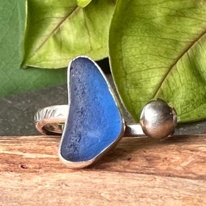 Sea Glass Adjustable Ring, Sterling Silver, Sea Glass Jewellery