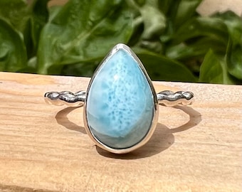 Larimar Ring, Sterling Silver - size UK M US 6.5, Silver Jewellery, Silver Ring
