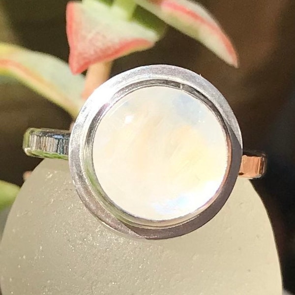 Moonstone Ring, Sterling Silver, size UK P US 8