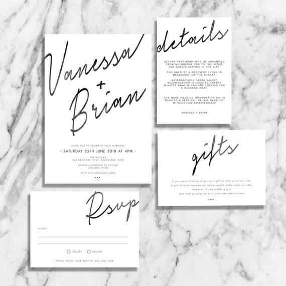 Black White Wedding Invitation Wedding Invitation Pack Diy Etsy