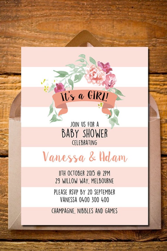 Baby Shower Diy Printable Invitation Girl Boy Fl Banner Rustic Pretty Unique Stationary Invite