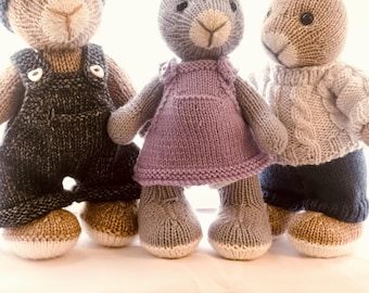 Elderberry Bunny including Outfits PDF Knitting Pattern download - knitted flat - written in ENGLISH