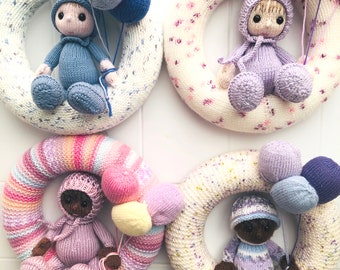Welcome New Baby Wreath pdf knitting pattern download - knitted flat - written in ENGLISH