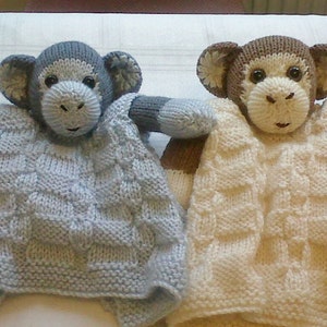 Monkey Buddy Comfort Blanket pdf knitting pattern download - knitted flat - written in ENGLISH
